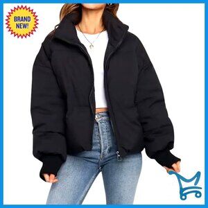 Cropped Puffer Jacket Quilted Lightweight Winter Coat Chic Warm Outerwear